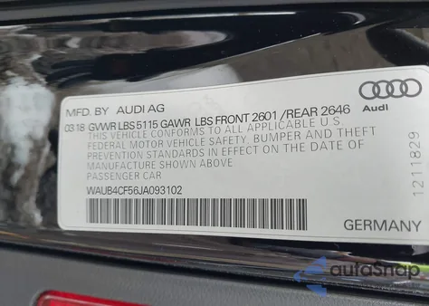 2018 Audi S5 3.0T Premium Plus from USA, damaged, VIN WAUB4CF56JA093102